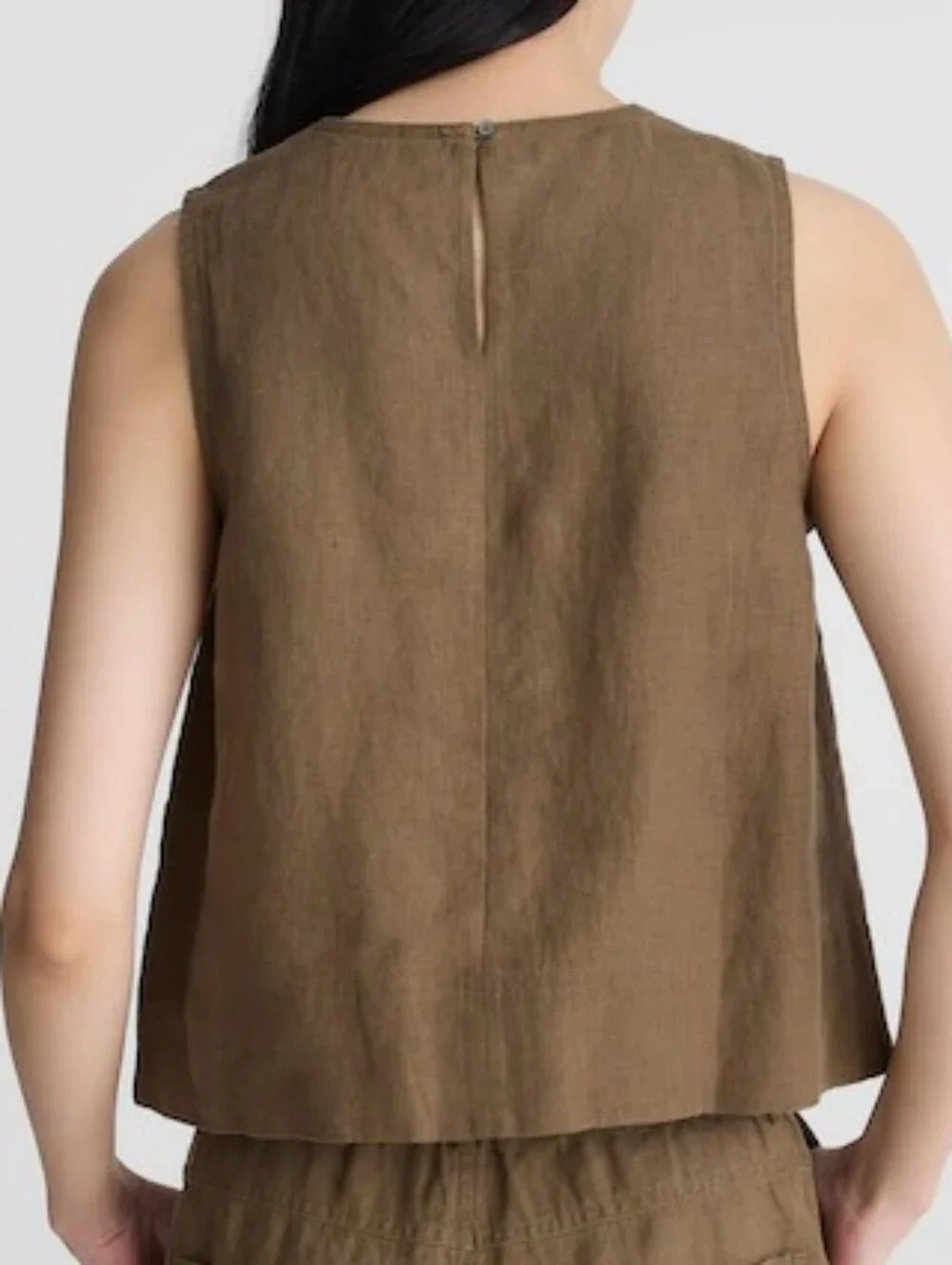 Madewell Olive Green Sleeveless Linen-Blend Crop Tank - Picture 6 of 8